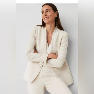 Ann Taylor The Collarless Blazer in Fluid Crepe in whisper ivory